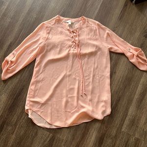 Peach tie neck blouse